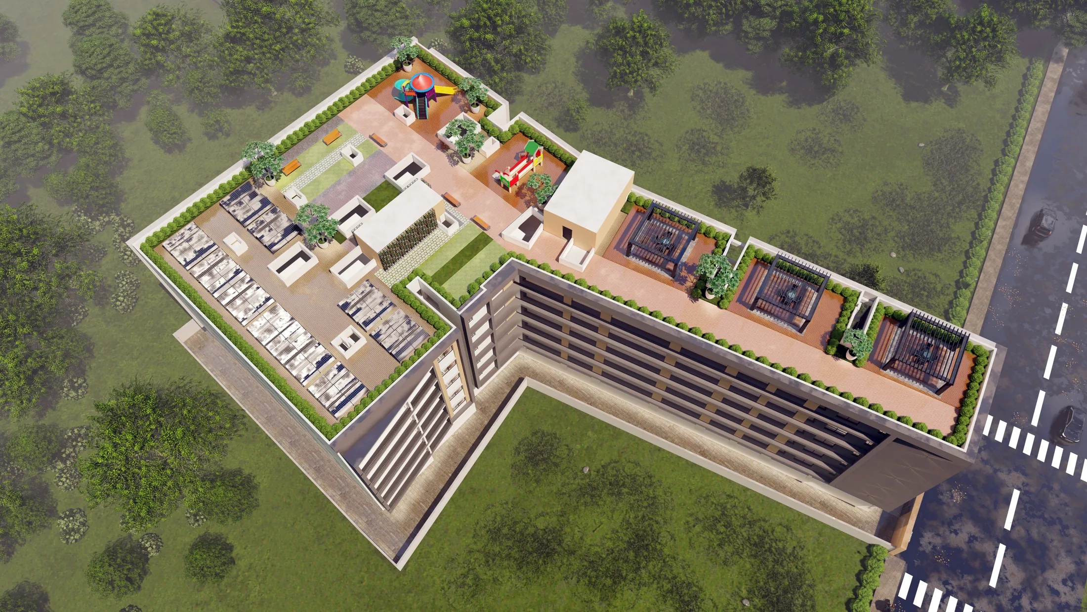 The roof garden and terraces of Stalwart Bishnupriya Niwas