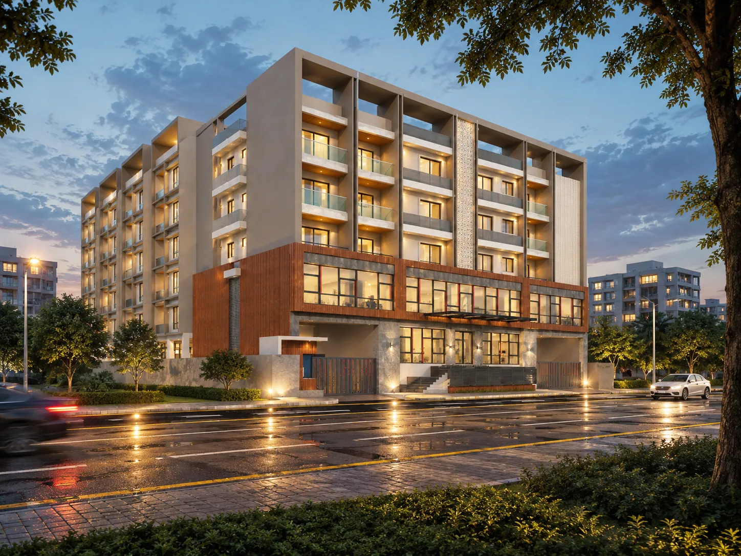 Stalwart Damodar Complex — Corner elevation