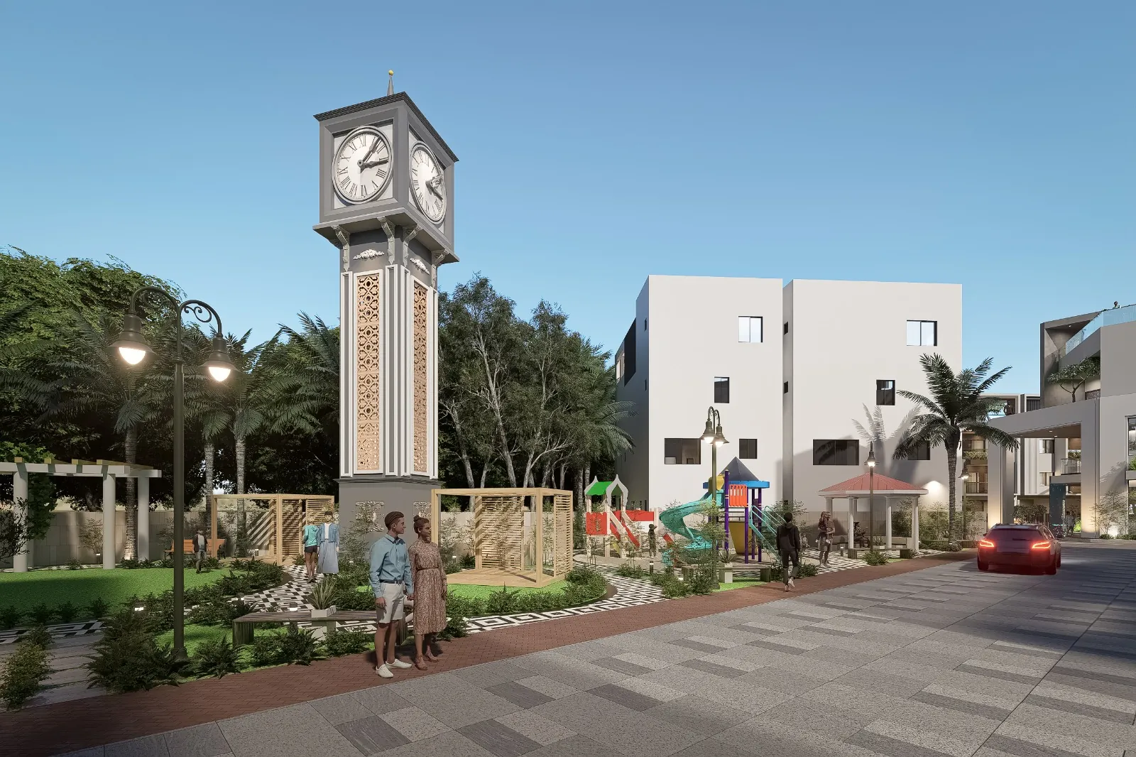 Stalwart Luxuria Villas — Clock tower and garden