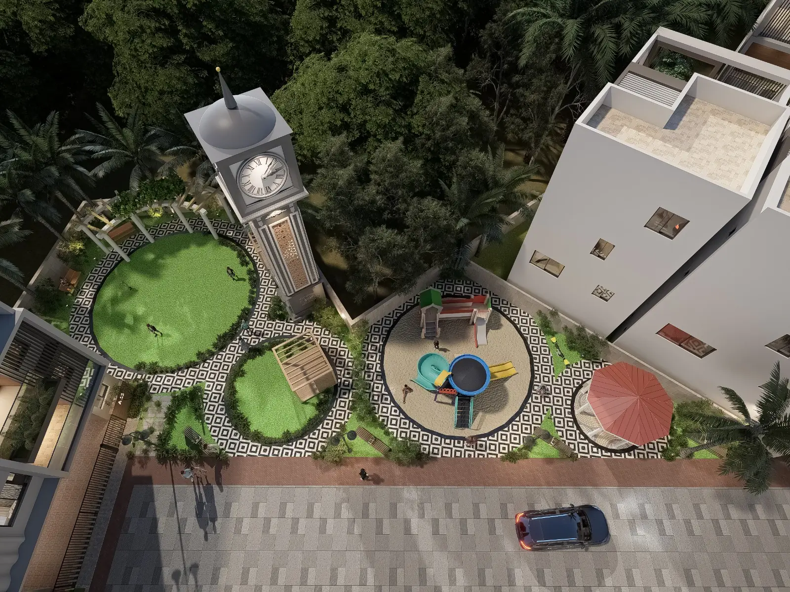 Stalwart Luxuria Villas — The central park from above