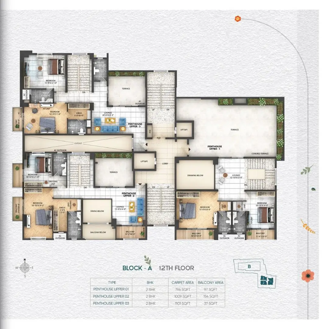 Block A twelfth floor penthouse plan preview